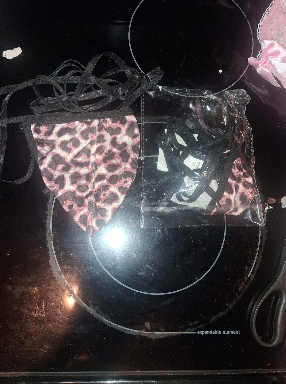 Pink Leopard Print Women's Face Mask with Black Straps